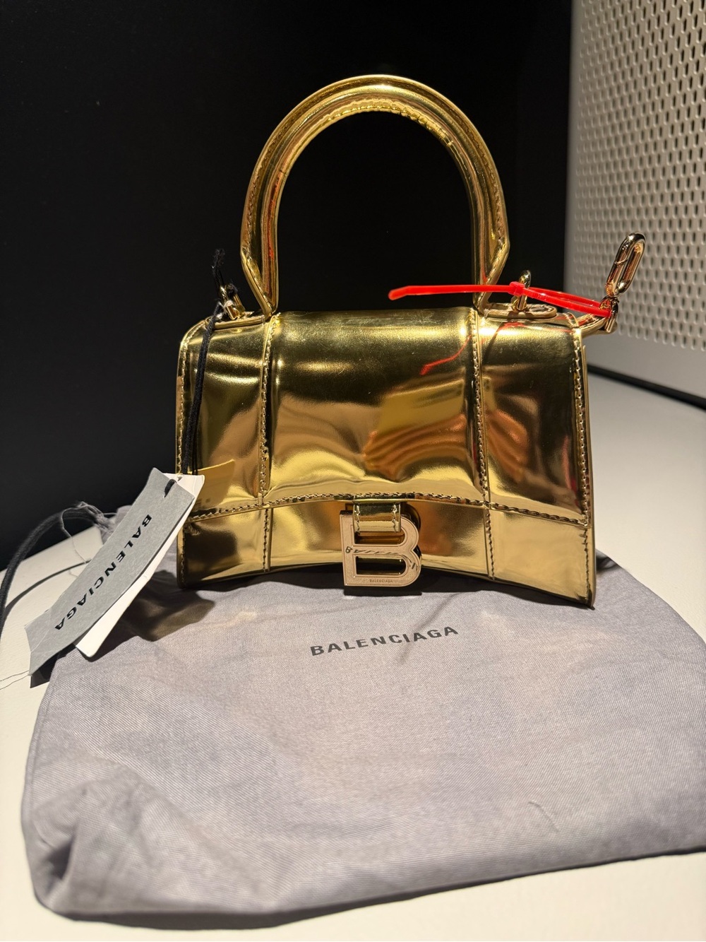 Balenciaga Metallic Gold Mini Hourglass XS Top-Handle Bag